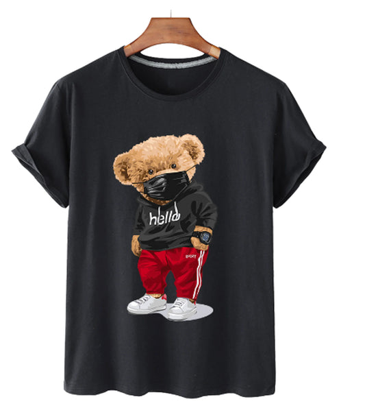 Camiseta masculina de algodão com estampa de urso